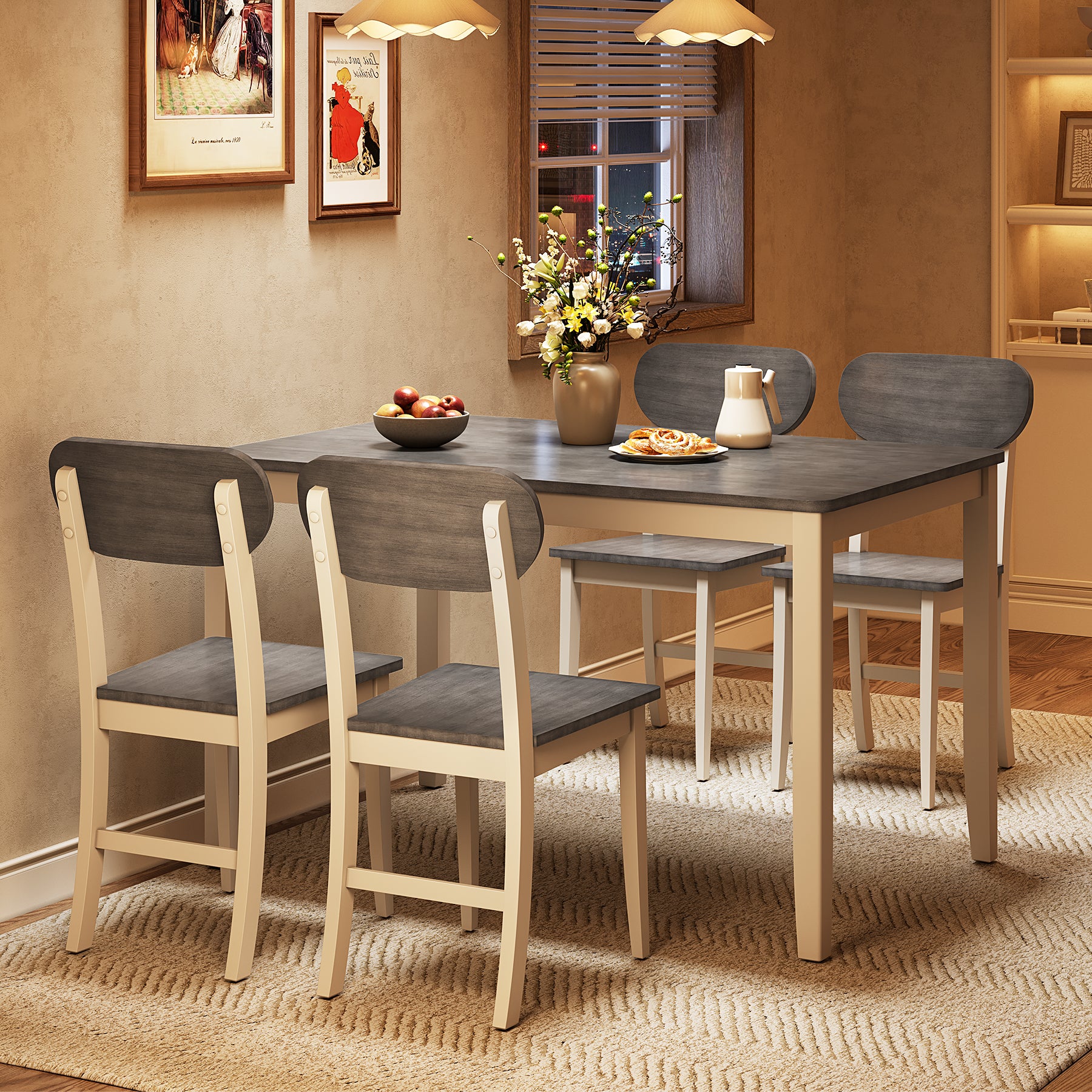 5-Piece Dining Table with Chairs Set for 4